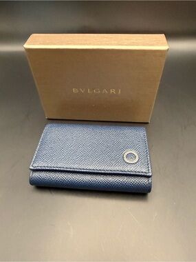 Bvlgari Blue Leather  Wallet & Key Holder with Box.       Like New,  Paperwork